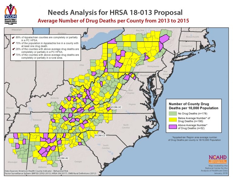 Drug Deaths in Appalachia per 10,000 Population