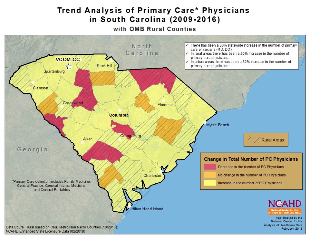 SC PC Physicians Change 2009 to 2017 with rural